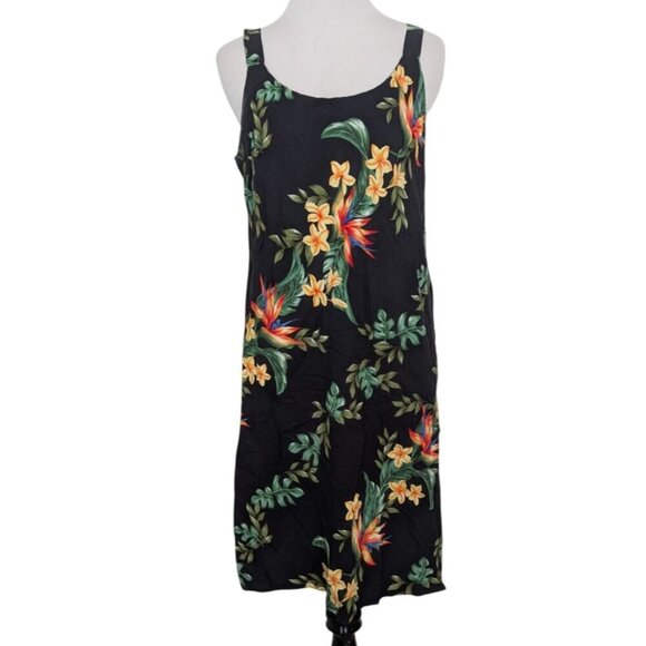 Vintage Hawaiian Floral Dress Womens Size Small Black Bird of Paradise Tropical - Picture 1 of 9
